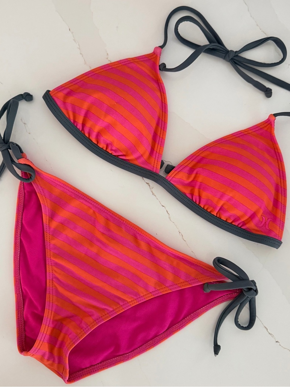 Hurley Pink and Orange Striped Tie Bikini